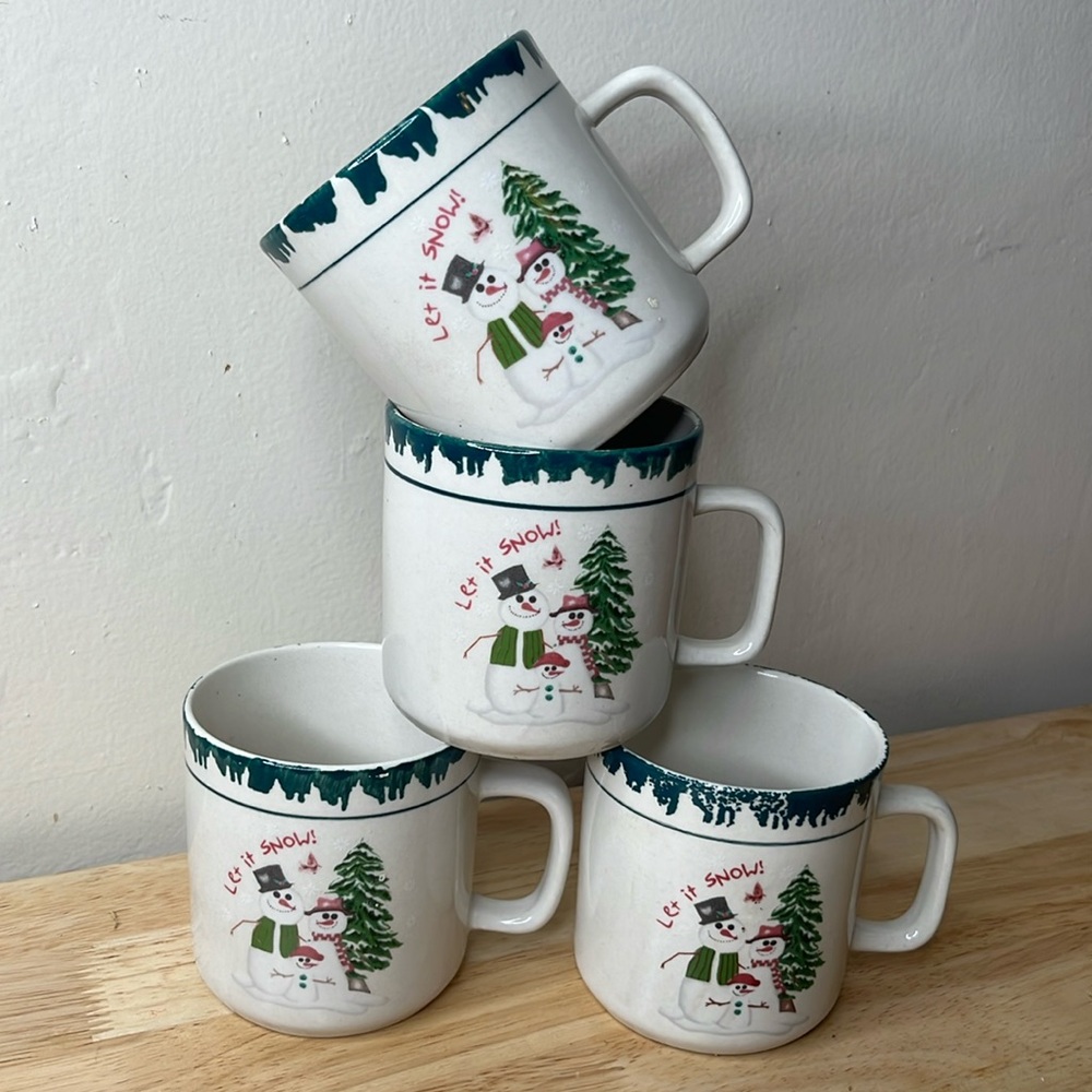 1998 Let it Snow Atico snowman mugs set of 4